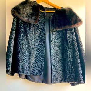 Vintage black curly lamb coat with mink collar…fair offer will be accepted:)